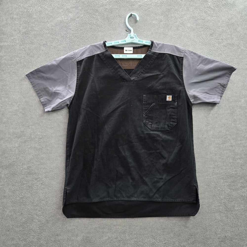 Carhartt Women Scrub Top S Black Ripstop Colorblock Utility Short Sleeve